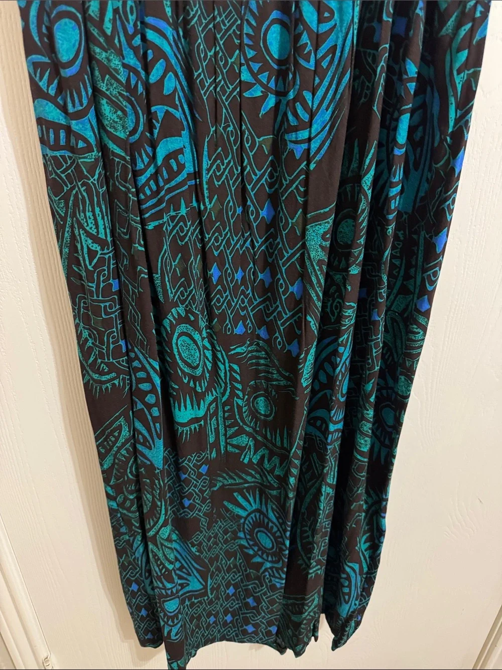 Karin Stevens Summer Maxi Dress Ruffled Straps Aztec Print Flowy Womens 14 Light